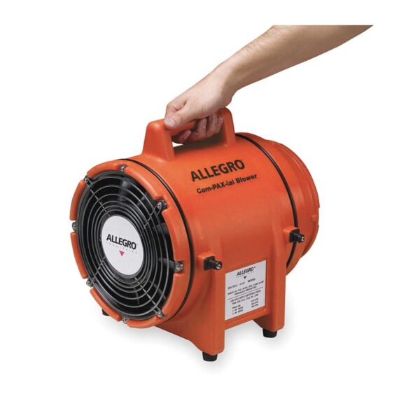 Allegro Industries 9538 Plastic Compaxial Explosion-Proof Blower, AC, 8", Orange, Length 13.22 Width 11.96 Height 13.74