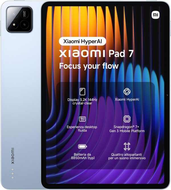 Xiaomi Pad 7 Ai WiFi Version Global (No Calls or Text) 11.2 inches 3.2K 144Hz 8850mAh Bluetooth 5.4 Four Speakers 13 Mp Model 2410CRP4CG (Blue, 256GB + 8GB)