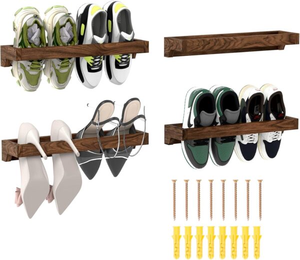 lesolar Wall Mounted Shoe Rack 20in, Hanging Shoe Organizer Rack 4 Pack, Solid Wood Shoe Storage Rack Rustic Burnt, Wooden Shoe Shelf Rack, Hanging Shoe Organizer Holder for Closet Door RV Entryway