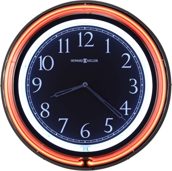 Howard Miller Galleria Neon Wall Clock, Metal Timepiece Colored Neon Rings with UL Listed Adapter & Chrome Finish, Quartz Movement Battery Powered Best for Home Decor, Dinning Room & Office