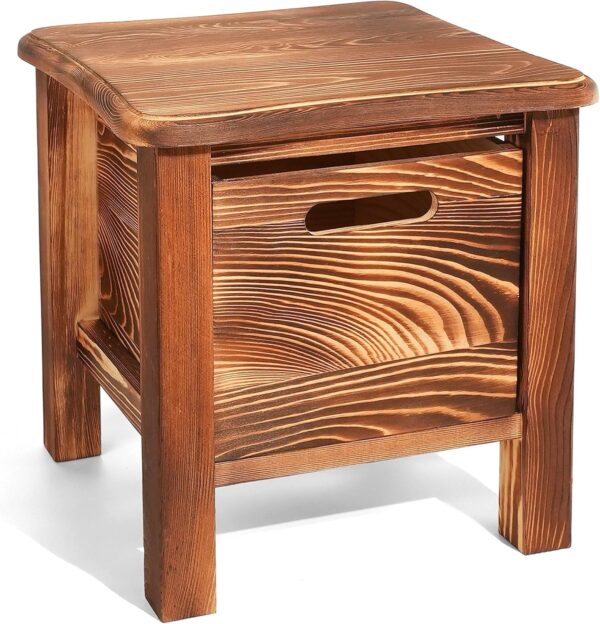CONSDAN StoneCreek Stool with Storage Drawer, Solid Wood Storage Stool with Rounded Edges, Built-in Storage Drawer, Ideal for Living Room, Bedroom, or Entryway, No Assembly Needed